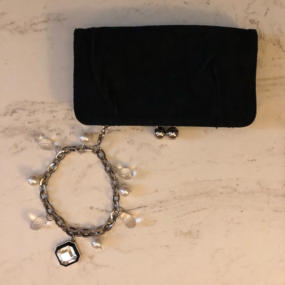 WRISTLET CLUTCH BLACK SUEDE & SILVER,WHBM, NWOT - Picture 2 of 6